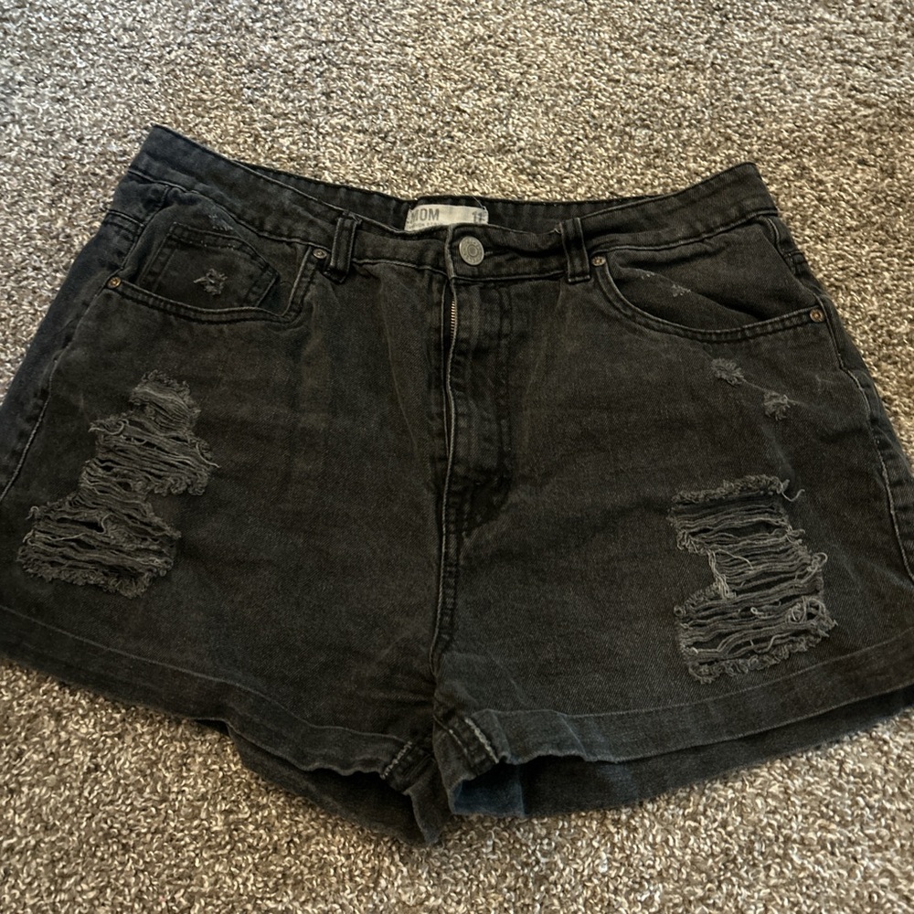 Refuge Black Distressed Jean Shorts
